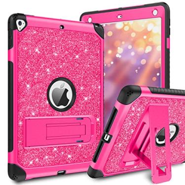 Imagem de BENTOBEN Capa para iPad Air 2/iPad 9.7 2017/2018/Pro 9.7, iPad 5ª/6ª geração, capa protetora de corpo inteiro com glitter 3 camadas suporte protetor de couro durável à prova de choque meninas mulheres crianças capa para tablet rosa choque
