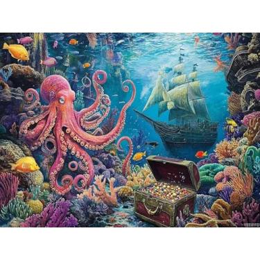 Imagem de Kits de pintura de diamante para adultos 5D polvo submarino tesouro kits de arte de diamante para adultos iniciantes, pinturas de diamante DIY com diamantes imagem gema arte artesanato decoração 30,5