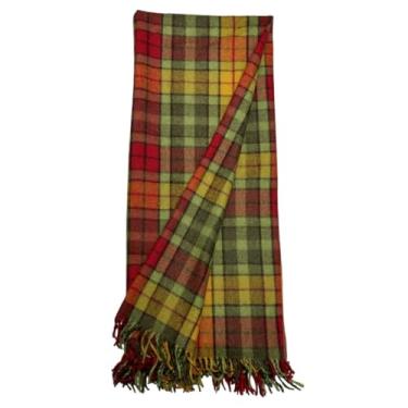 Imagem de Briomhar Cobertor de lã xadrez de outono - Manta de flanela escocesa de inverno tartã com bordas com franjas 152 x 177 cm (outono Buchanan)