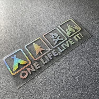 Imagem de Adesivo de carro para One Life Live it Camping Outdoor Enthusiast Wild Survival Decalque quádruplo para veículo Auto Window Tail Body (30 x 10 cm, Star Laser)