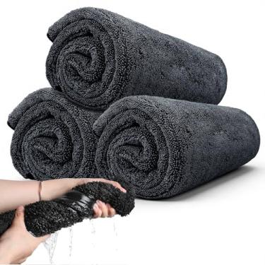 Imagem de Pacote com 4 toalhas de microfibra grandes para carros (58 x 90 cm) toalhas de secagem de carro extra grandes e grossas, toalha de lavagem de carros ultra absorvente e pano de limpeza de carro de