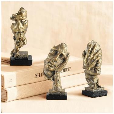 Imagem de Magicsculp Modern Living Room Decoration - Gold Abstract Sculpture Decor for Shelves, Thinker Statues Set of 3, Resin Face Knick Knacks Home Decor for Office Bookshelf, Table, Gift for Friends