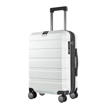 Imagem de Mala de Mão 20" Rígida Branca, Porta USB, Trava TSA, 4 Rodas Giratórias Silenciosas, Estrutura Rígida 100% PC, Compartimentos Internos Organizadores Ideal para Viagens