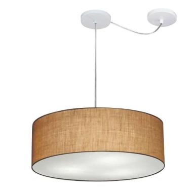 Imagem de Lustre Pendente Cilíndrico Com Desvio De Centro Vivare Md-4222 Cúpula Em Tecido 45x15cm - Bivolt Palha 127/220v