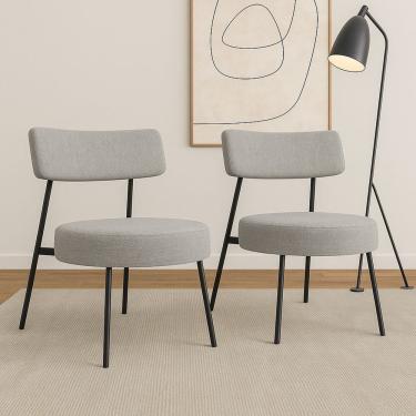 Imagem de Kit 02 Poltronas Decorativas Sala de Estar Kobe Estofada com Encosto Linho Cinza - Desk Design