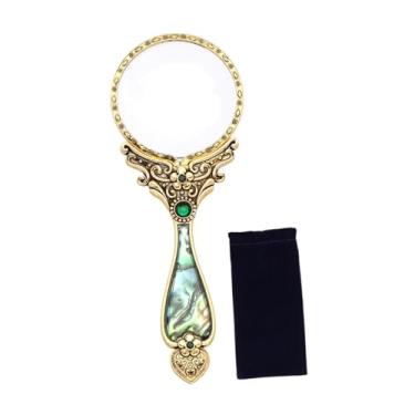 Imagem de Kokiya Lupa de leitura estilo retrô 4x, lupa portátil para leitura de livros, lente auxiliar para biblioteca de hobby, exploração de idosos, Ouro Antigo