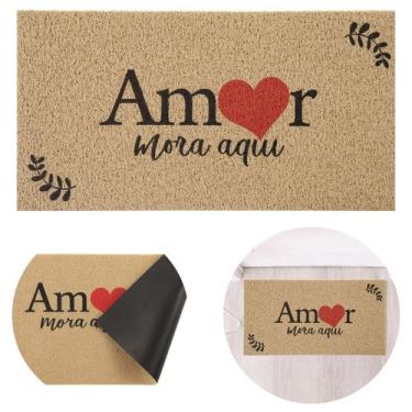 Imagem de Tapete Entrada Vinil 40x75 Antiderrapante Lavável Residencial Amor Mor