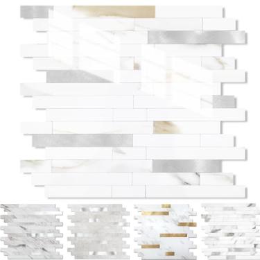 Imagem de Yipscazo 1 folha de revestimento de azulejo de metal de pedra, cole em azulejos para cozinha, banheiro, lavanderia, acampamento, lareira (30 x 30 cm, mármore polido)