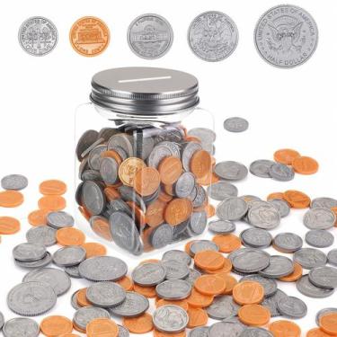 Imagem de Conjunto de moedas Play Money Mczxon 250 unidades com jarra de moedas 