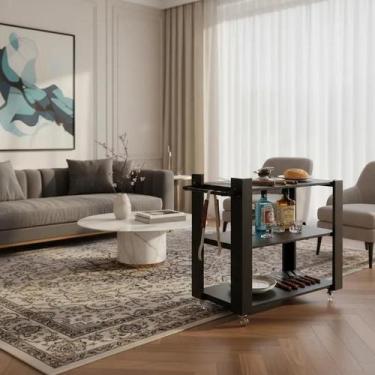 Imagem de Carrinho Bar Adega Mesa Auxiliar de Apoio Churrasqueira Cozinha Sala M