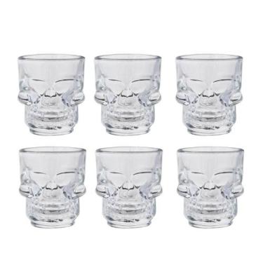 Imagem de Jogo 6 Copos Caveira de Vidro Shot Drink Dose Vodka Tequila - Kehome