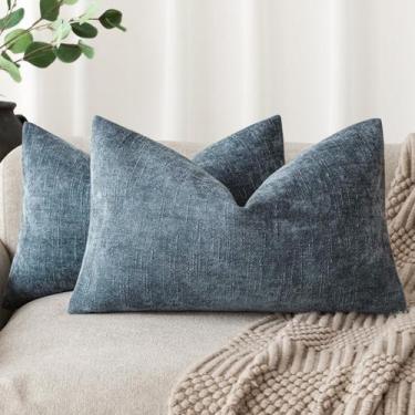 Imagem de Capa de travesseiro Findtower Textured Chenille 30x50 cm azul (pacote 