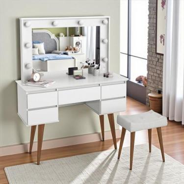 Imagem de Penteadeira Camarim Strass Retro Com Banqueta 5 Gavetas -Espelho -Toma