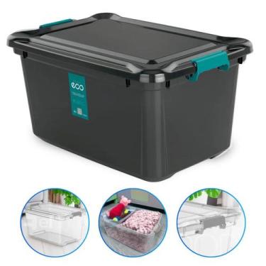 Imagem de Caixa Organizadora Preta Com Trava 27 Litros Multiuso - Plasvale, Tran