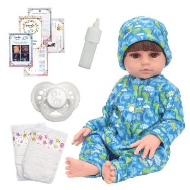 Imagem de Bebê Reborn De Silicone Cabelo Castanho Com Kit Acessórios - Cegonha R