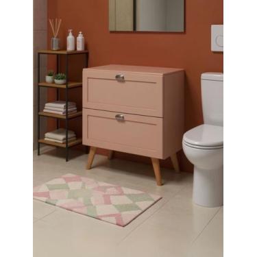 Imagem de Gabinete para Banheiro com Tampo 80cm Retro Mdf Rosa Milano - On Móvei