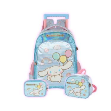 Imagem de Kit Mochila Cinnamoroll Rodas Lancheira E Estojo Box Escolar, Azul
