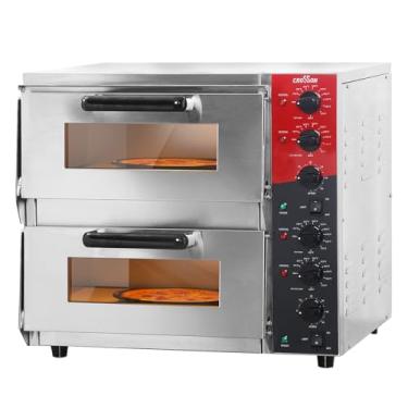 Imagem de CROSSON Forno elétrico comercial de pizza de deck duplo de 40,6 cm com pedra de pizza, forno multiuso de pizza interno para restaurante, uso doméstico, 120 V/3200 W