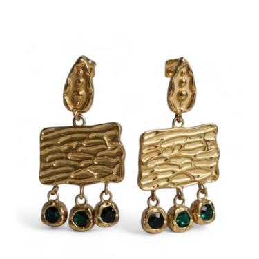 Imagem de Sugar and Cloves Brincos de gota de aço inoxidável banhados a ouro 18K, pedras de zircônia, hipoalergênicos, estilo boho, 4 cm de comprimento