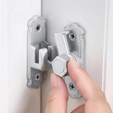 Imagem de INIRET 2 pacotes de travas prateadas para porta de celeiro, trava de porta de liga de alumínio 90/180 graus, trava de porta de ângulo reto, ferragens para fechaduras de portão, trava de segurança de