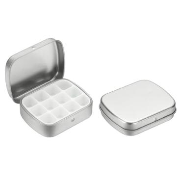Imagem de PATIKIL Mini caixa de lata de tinta de 12 poços, 2 mini caixas de paleta de estanho de aquarela vazia para viagem, armazenamento portátil de tinta de metal para tinta a óleo acrílica guache, prata
