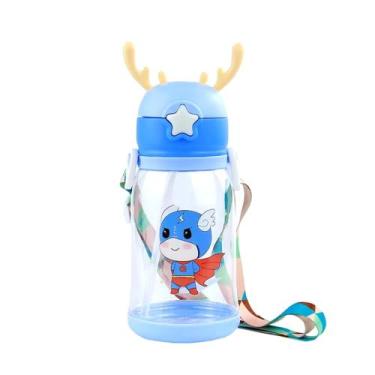 Imagem de Garrafa Infantil Personagens Chifrinhos Alce 600ml Com Canudo e Cordão