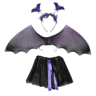 Imagem de Fantasia Halloween Feminina Adulta Barata Kit Saia com Asa de Morcego