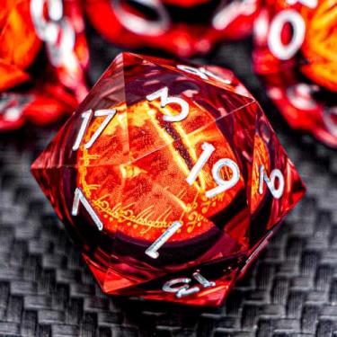 Imagem de ARUOHHA DND Resin Dice Gazes Eye Dice Silver Red Liquid Core Flaming RPG Sharp Edged Dice Set with Gift Box, Polyhedral D and D Dice Set Compatible with Dungeons Dragons Role Playing Game D20 D6