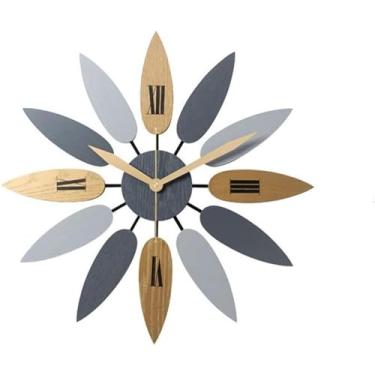 Imagem de Relógio de parede relógio de parede de madeira arte criativa folha relógio de parede sala de estar relógio decorativo