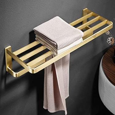 Imagem de Kit de acessórios de banho, conjunto de ferragens de banheiro, toalheiro de banheiro de latão sólido, barra de toalha, prateleira de toalheiro, cesta de malha triangular, acessórios de banheiro