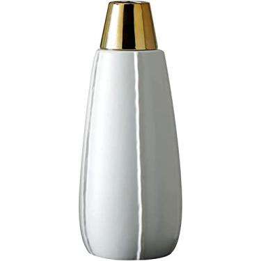 Imagem de LIFOND Vaso de flores com topo dourado, vaso de cerâmica para casa, restaurante, mesa de café, escritório, decoração de escritório, vaso de arranjos de flores brancas, vaso de flores, decoração de