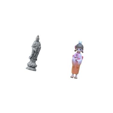 Imagem de Fenteer Guan Yin Kabuki Gueixa Estatueta de Resina Buda Feminino Boneca de Quimono Japonesa Presentes Tradicionais para Estante Armário de Mesa Ornamento de Q