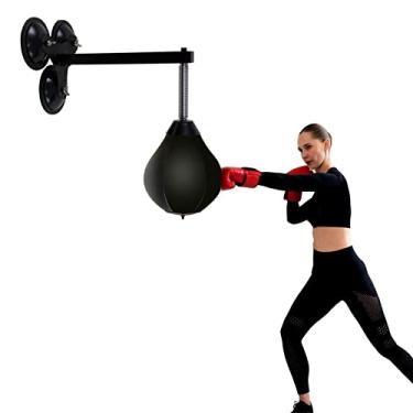 Imagem de Bolsa de pancada de couro para montagem na parede/conjuntos de bolas de velocidade de boxe, bolsa de boxe reflexa para crianças, adolescentes, bolsa de boxe para varanda interna, academia, alívio de