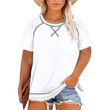 Imagem de Blusa feminina Happy Sailed Plus Size de manga curta branca 5X