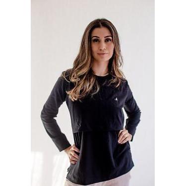 Imagem de Blusa de Amamentação Anti Pilling Manga Longa Preta para Mães - Forma 
