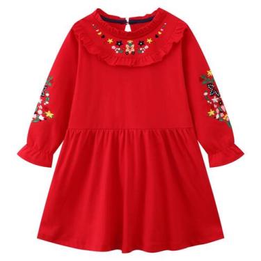 Imagem de Vestido Hongshilian Girls, algodão, manga comprida, 4T, vestido casual