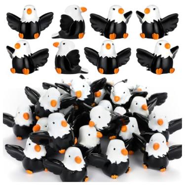 Imagem de PCTCSHQ 24 peças de mini águia careca de resina, estatuetas patrióticas de águia calva, figura de brinquedo de águia americana selvagem para eventos patrióticos, escritório, casa, topo de bolo