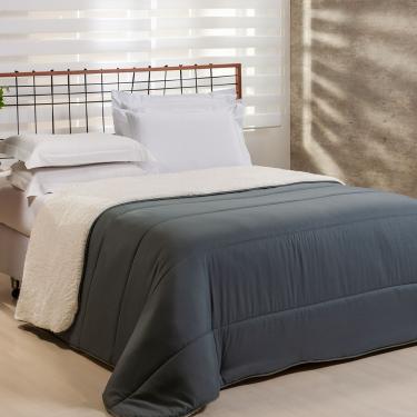 Imagem de Coberdrom 1 Peça Queen Percal 200 Fios Com Sherpa Flupy 100% Poliéster - Chumbo