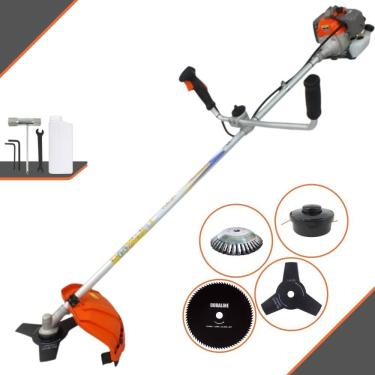 Imagem de Roçadeira Máquina de Corta Grama À Gasolina VR330P 2T 33cc 1,2HP Alta Rotação Com Carretel e Lâmina 3 Pontas + EXTRA Lâmina 80 Dentes e Escova de Aço