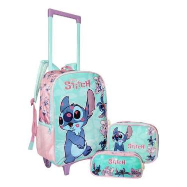 Imagem de Kit Mochila Infantil Lilo & Stitch Filme Escolar Rodinha Ros - Luxcel
