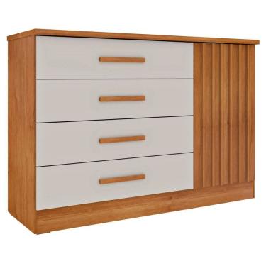 Imagem de Cômoda Barcelona Ripado 4 Gavetas 1 Porta Tcil Cor Cinamomo Off White