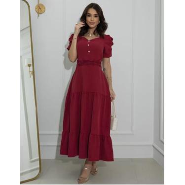 Imagem de Vestido Feminino Manga Princesa Bufante Duna - RezesModa, Vinho, GG