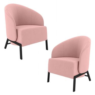 Imagem de Kit 2 Poltronas Decorativa Sala de Estar kenya Pés em Ferro Veludo Preto/Rosê G33 - Gran Belo