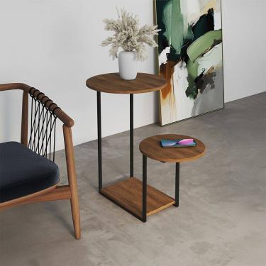 Imagem de Mesa de Canto Lateral Ferro Preto Estilo Redondo Cibele Freijó