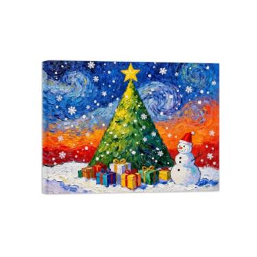 Imagem de Pinturas em tela Natal-Quadros Decoração de Parede-Árvores flocos neve estrelas-Inverno Paisagens Impressões para Sala de Estar 60x80cm Tela Embrulhada