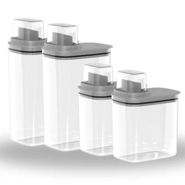 Imagem de Kit 4 Peças Dispenser Flow 1,5 E 2,3 Litros Sabão Líquido Amaciante Produtos Limpeza Lavanderia (CHUMBO)