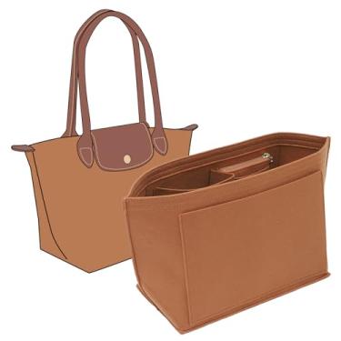 Imagem de KESOIL Bolsa organizadora de feltro para bolsa Longchamp Le Pliage M, bolsa de mão com borda de couro Longchamp Inserção organizadora (médio, marrom dourado)