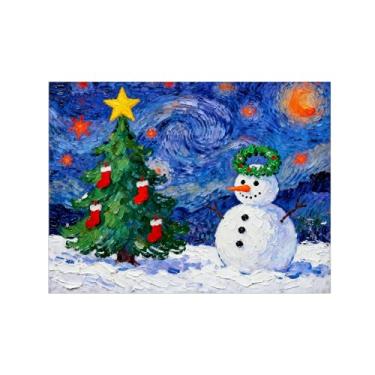 Imagem de Pinturas em tela Natal-Quadros Decoração de Parede-Boneco neve estrelado-Inverno Paisagens Impressões para Sala de Estar 60x80cm Sem Moldura