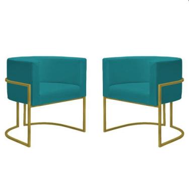 Imagem de Kit 2 Poltronas Decorativa Escritório Luna Base Dourada - Straso, Sued