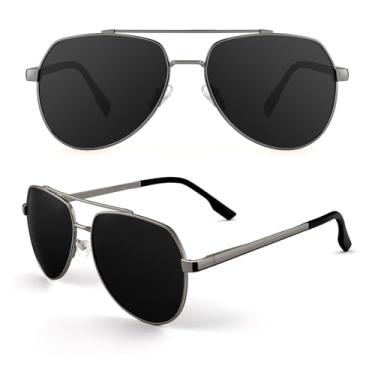 Imagem de Óculos de sol aviador masculinos, leves, masculinos, armação de metal, piloto para dirigir e pescar, Cinza